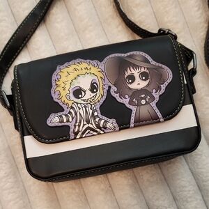 Loungefly Beetlejuice Black & White Graphic Crossbody Bag with Character Patch